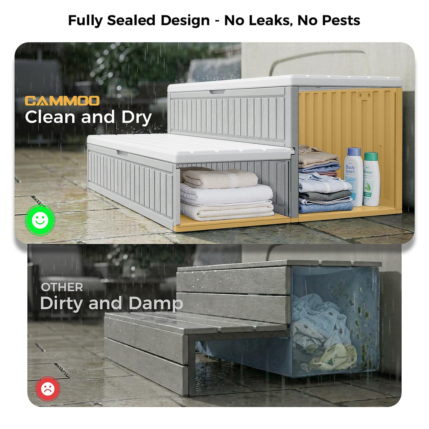 CAMMOO Hot Tub Steps - Double-Decker Large Storage & Snap-Together Assembly, Fully Sealed Spa Steps with Non-Slip Wider Step, Hot Tub Stairs, Outdoor/Indoor, Grey-White