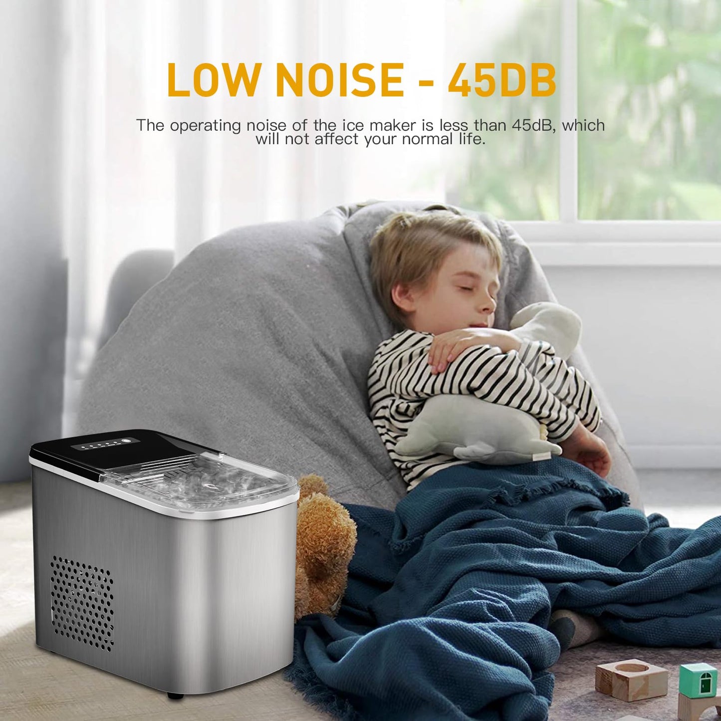 38lbs Per Day Countertop Ice Maker, 9 Ice Cubes in 3.5 Minutes, Self-Cleaning Portable Ice Machine with 2 Bullet Sizes for Kitchen, Camping, RV, and Party