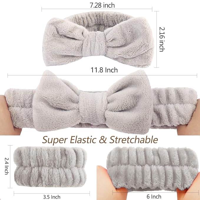 VELSCRUN Spa Headband, Makeup Face Wash Skincare Headbands, Bow Hair Band Party Favors for Washing Face, Stocking Stuffers For Women Teen Girls Christmas Gifts Hair Accessories Beige Coffee Color