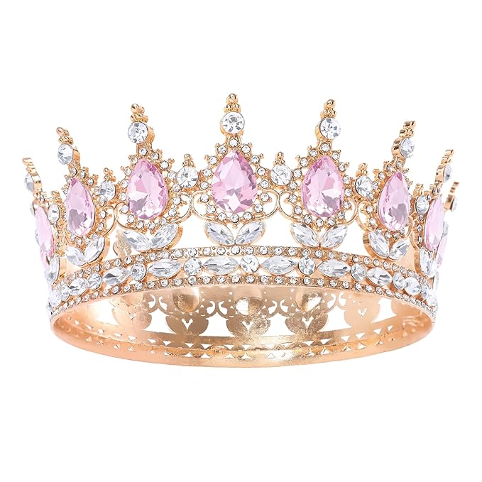 Pink Queen Crown for Women Crystal Tiara for Women Rhinestone Wedding Headband for Bride Hair Accessories for Costume Birthday Party Prom Gifts