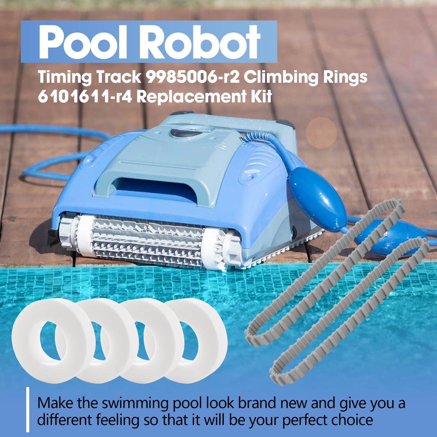Pokin Pool Cleaner Accessories, The Climbing Ring Replacement 6101611-R4, Timing Track 9985006-R2 and 3884997-R6 Guide Wheels Pulley Gears Combo Kits for Maytronics Dolphin Nautilus cc Plus Parts