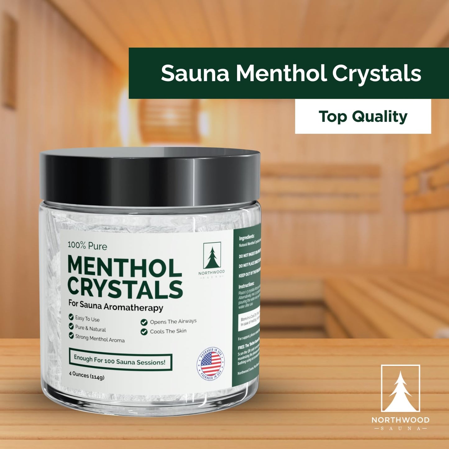Northwood Sauna - Sauna Menthol Crystals - 100% Pure & Natural - Cooling Aromatherapy Scent & Ice Sensation - 4 Ounces