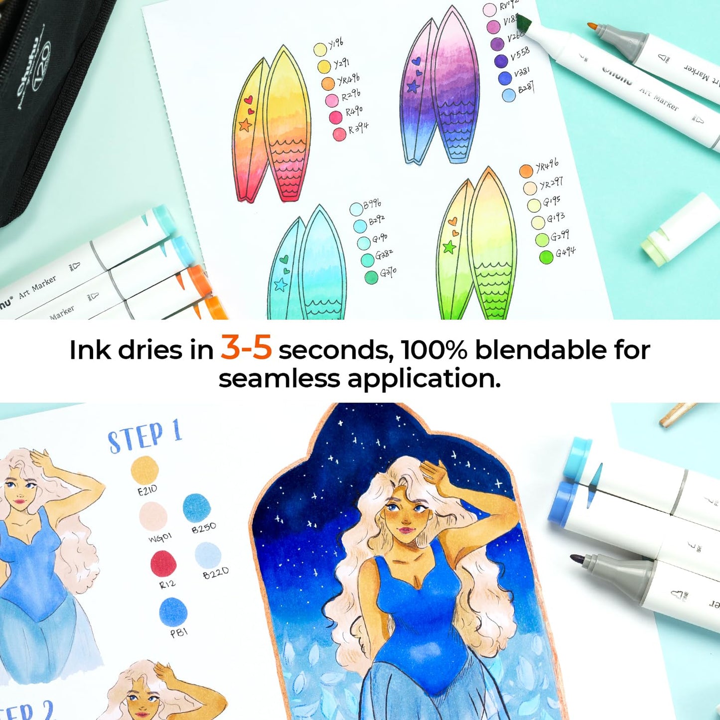 Ohuhu Double-Sided Marker Pad Art Sketchbook Bleedproof - 8.5"x11" Large Paper Size - 90 lb/150 gsm Smooth Drawing Paper - 60 Sheets/120 Pages - Hardcover Sketching Book for Alcohol Markers Paints
