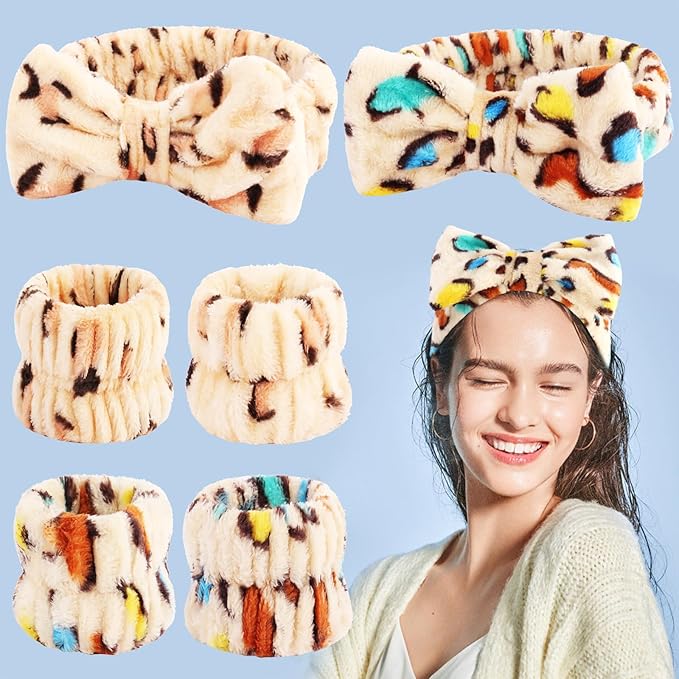 VELSCRUN Spa Headband, Makeup Face Wash Skincare Headbands, Bow Hair Band Party Favors for Washing Face, Stocking Stuffers For Women Teen Girls Christmas Gifts Hair Accessories Leopard Print Color