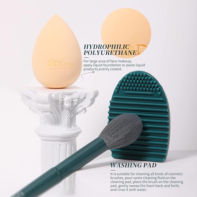 DUcare Makeup Gift Set 19 Pcs,17pcs Brushes Brush 1pc Cleaning Mat and 1pc Makeup Sponge Professional Face Powder Eye Shadow Powder Liquid Brushes