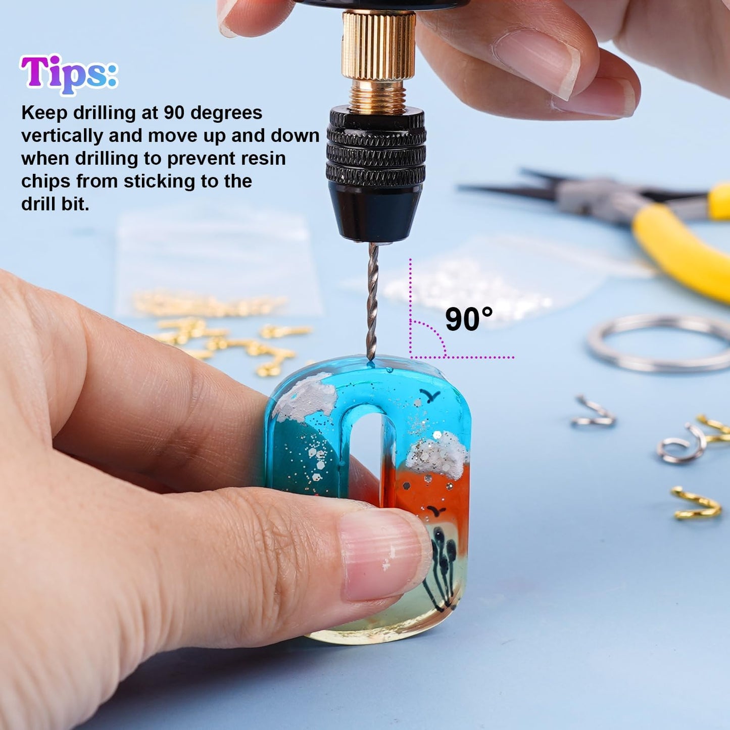 LET'S RESIN Electric Drill, 74Pcs Mini Drill with 3-Jaw Clamp-Applicable to A Larger Drilling Range (0-3mm), Keychain Making Kit, Jewelry Making Kit, Electric Hand Drill for Jewelry, Resin, Plastic