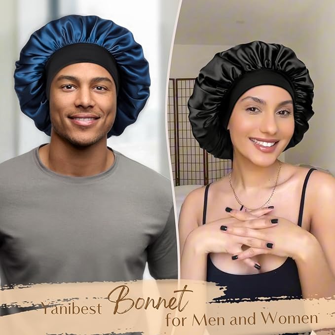 YANIBEST Silk Bonnet for Men Women Hair Bonnet for Sleeping Double Layer Satin Bonnet for Natural Curly Hair Unisex Sleep Cap