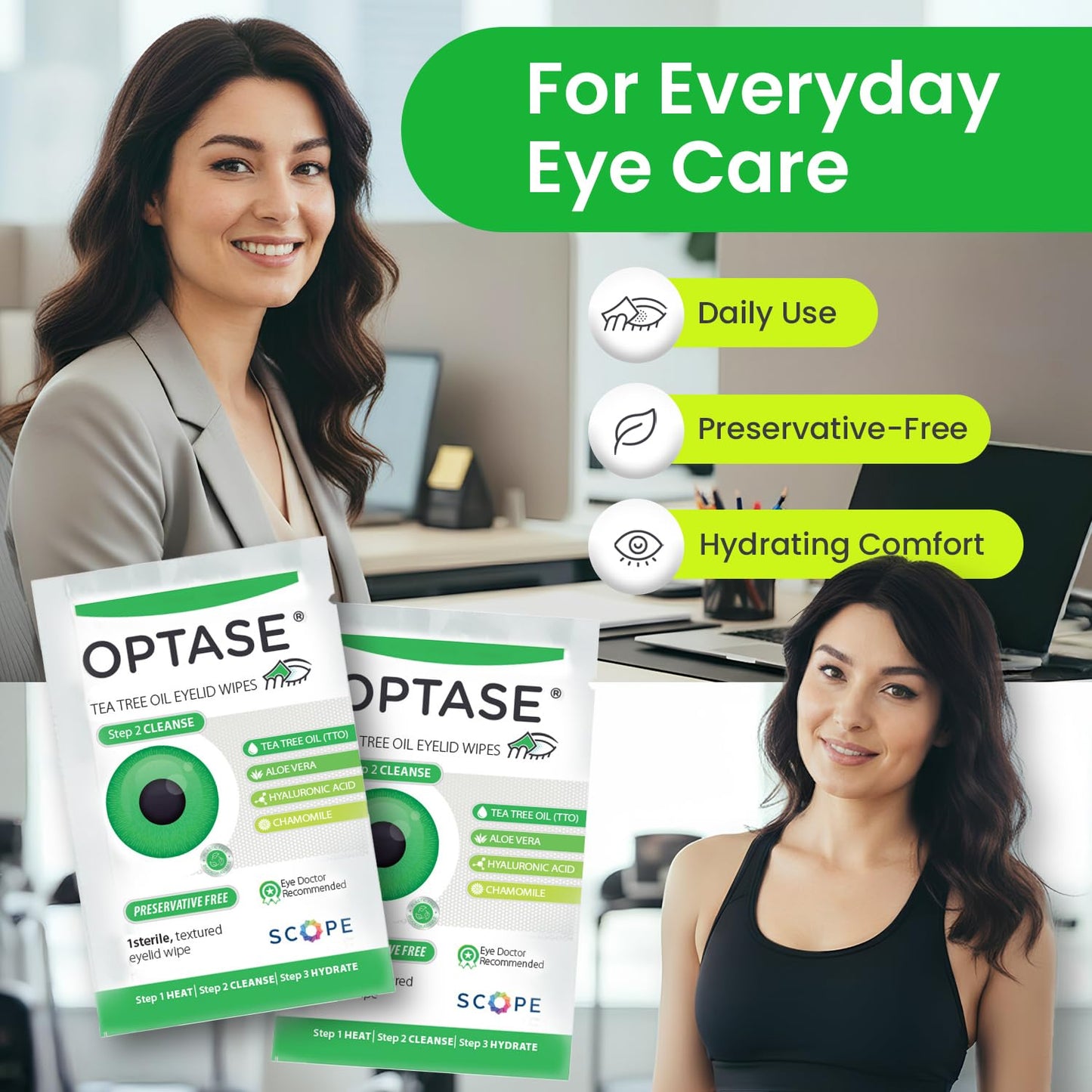 OPTASE TTO Eyelid Cleansing Wipes, 30 Count – Individually Wrapped Tea Tree Oil Eyelid Wipes – Preservative-Free Formula for Daily Use – Eye Doctor Recommended Tea Tree Eye Lid Cleanser