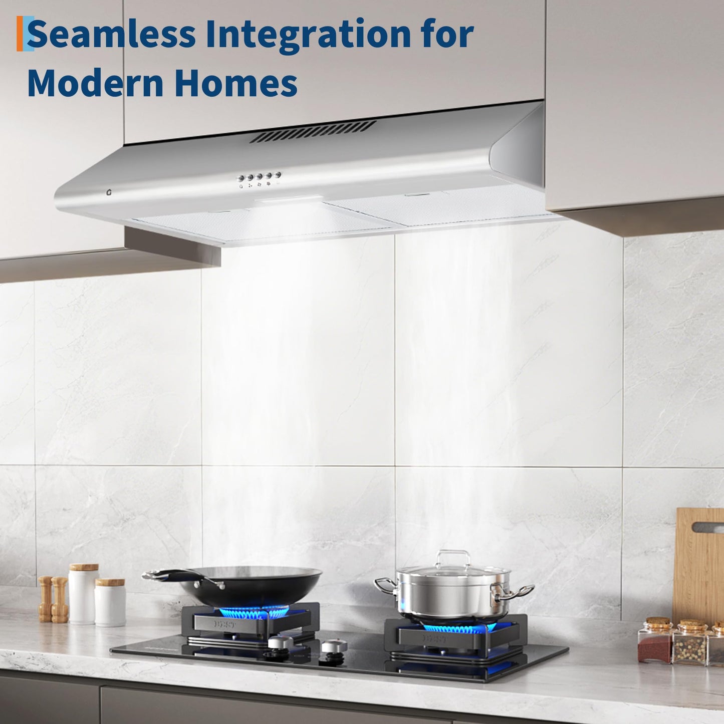 30 Inch Under Cabinet Range Hood, Stainless Steel Kitchen Vent Hood, Ducted/Ductless Convertible, 3-Speed Fan Controls, LED Lights, 2 Dishwasher-Safe Aluminum Filters