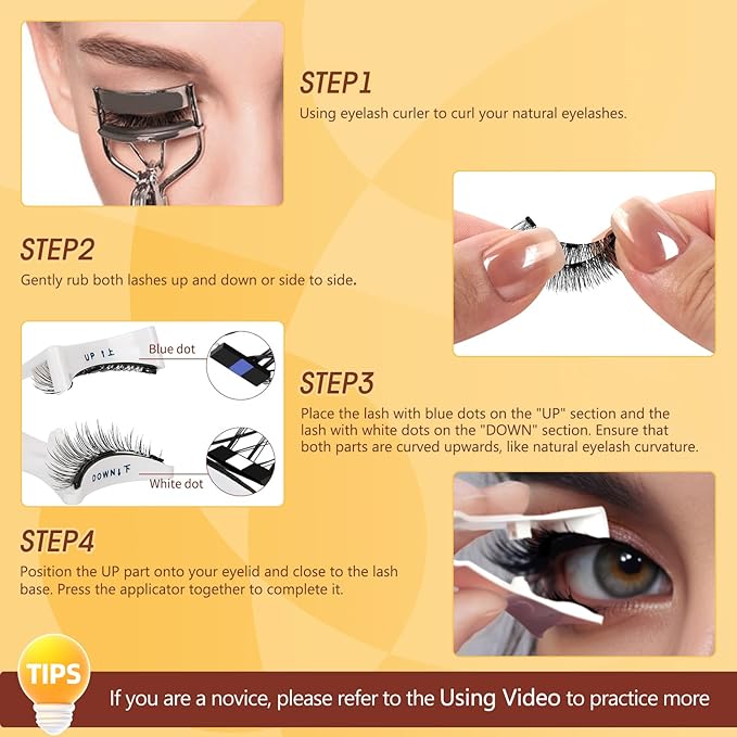 QUEWEL Magnetic Eyelashes 4 Pair Reusable Magnetic Eyelashes with Applicator No Glue Needed Eyelashes Natural Look Lash Clusters Kit Easy to Wear and Remove(4 Pairs-B14)