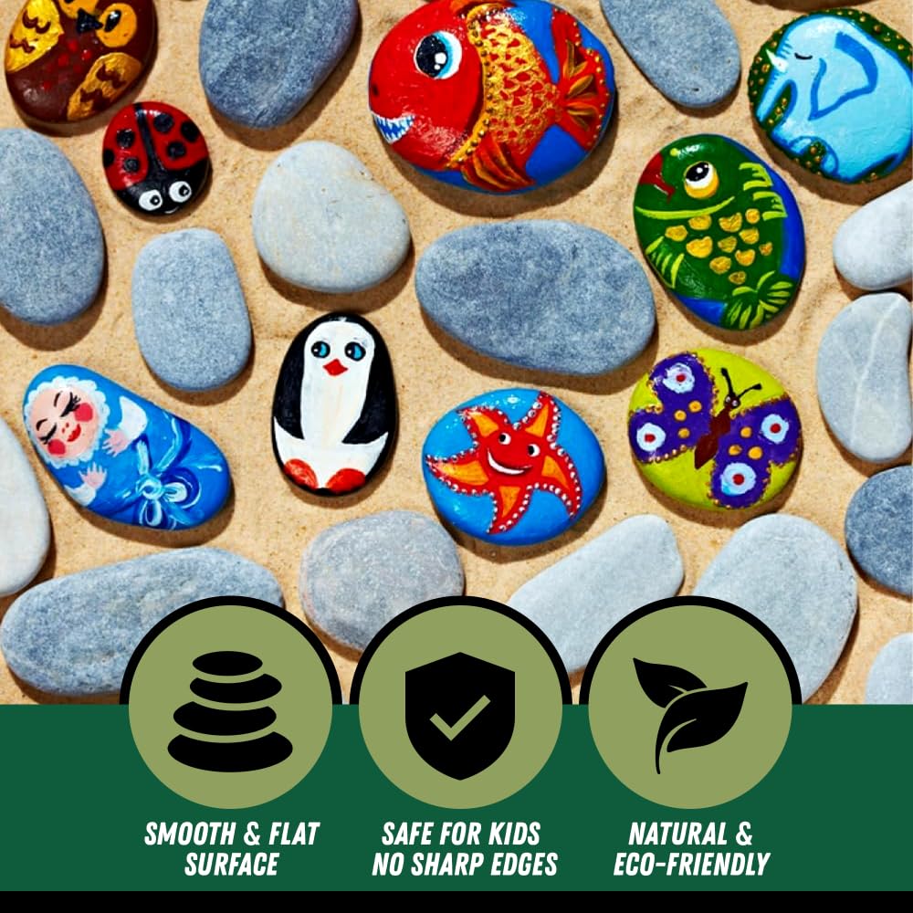 PGN 20 Large River Rocks for Painting - Stimulate Your Children’s Creativity with Our Painting Rocks for Kids - Flat and Smooth - Fun & Engaging Rock Painting with The Family - 2-4 Inches
