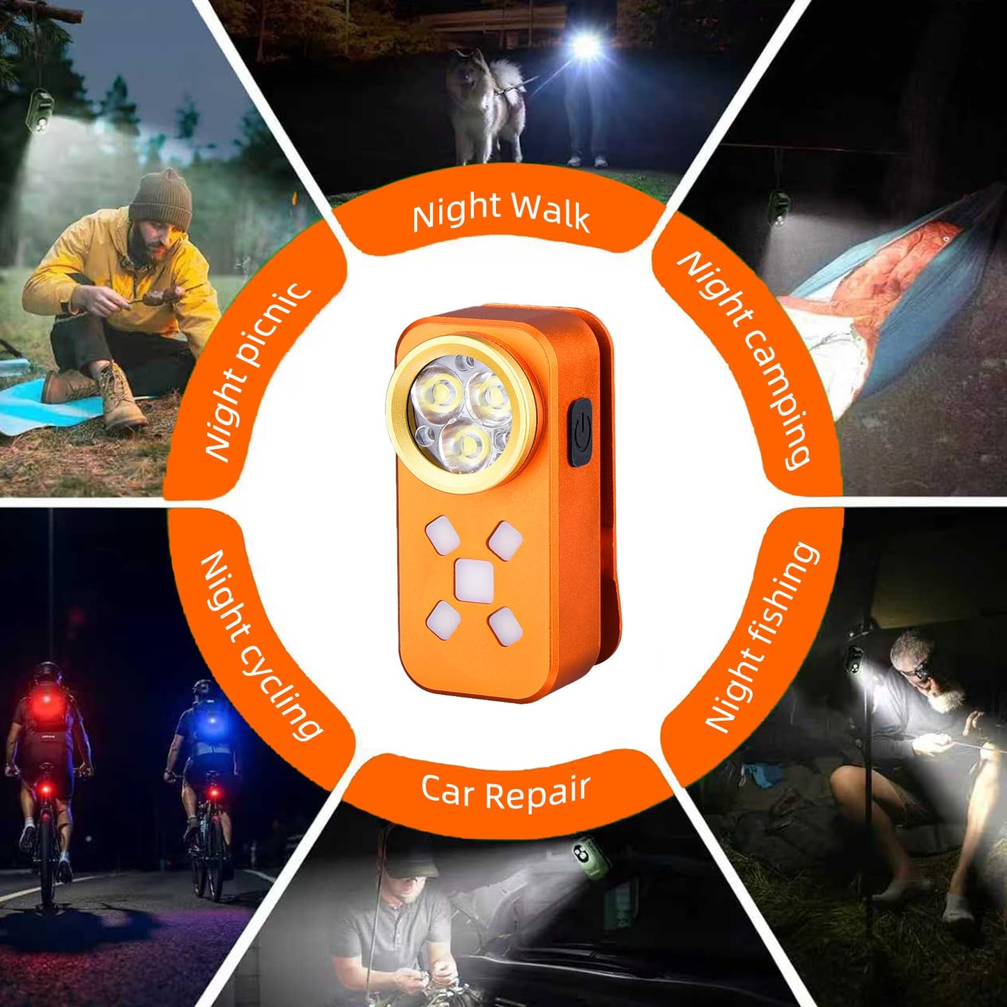 FOSFIS Rechargeable EDC Flashlight, 500 Lumens Portable Clip On Light, Pocket Flashlights Rechargeable, IP68 Waterproof Mini EDC Light for Signaling, Camping, Emergency (Orange)