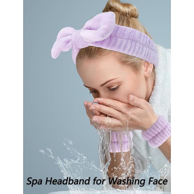 VELSCRUN Spa Headband, Makeup Face Wash Skincare Headbands, Bow Hair Band Party Favors for Washing Face, Stocking Stuffers For Women Teen Girls Christmas Gifts Hair Accessories Blue Purple