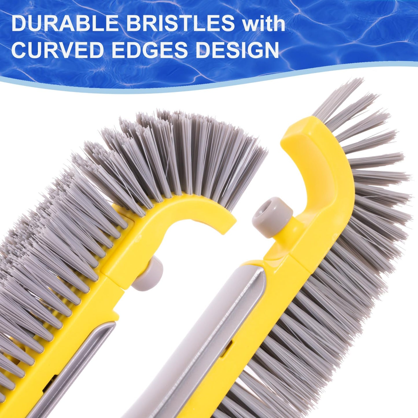 POOLAZA 20'' Pool Brush, Heavy Duty Pool Brushes for Cleaning Pool Walls & Floors, Premium Pool Brush Head for Inground Pools with BPT Bristles & EZ Clip, Curved Ends High-Efficiency Pool Scrub Brush