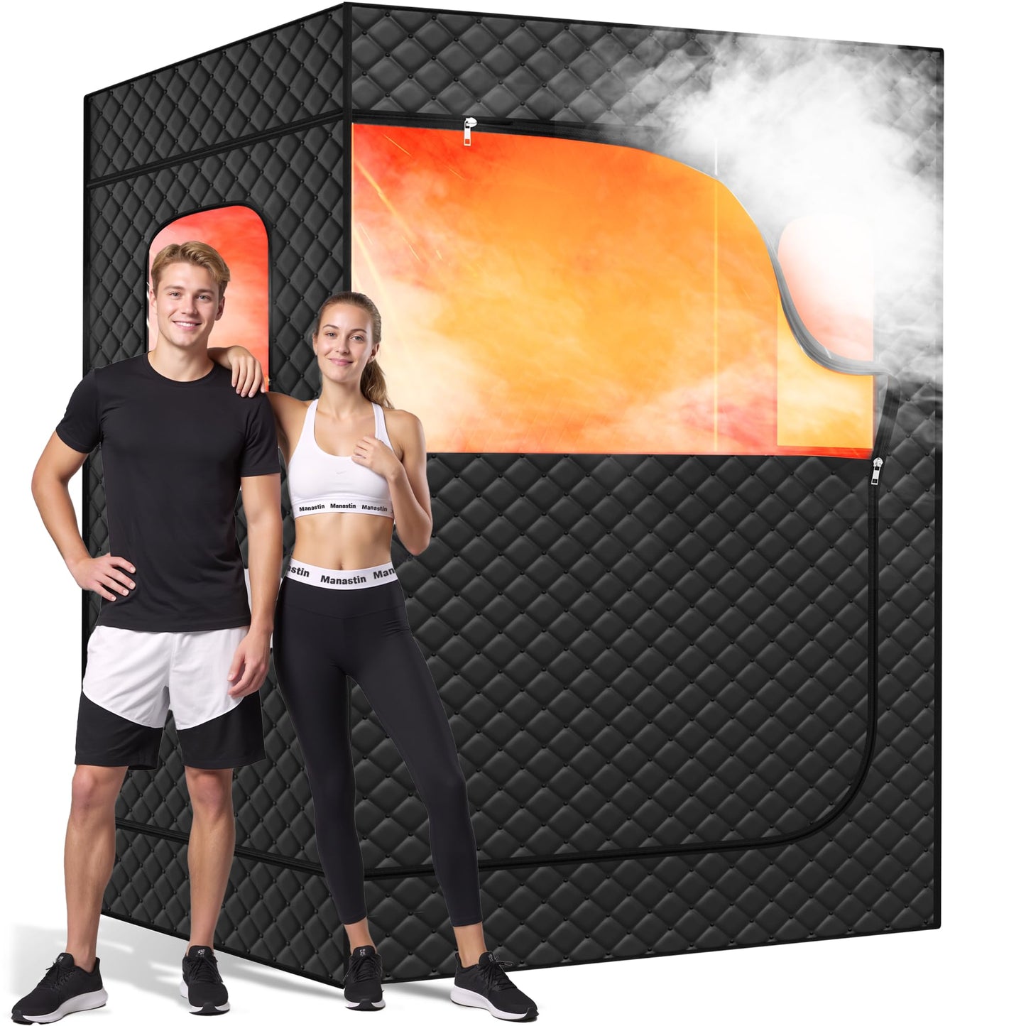Manastin 2 Person Portable Steam Sauna for Home, 1 or 2 Person Full Body Home Spa with 2 Foldable Chairs,9 Levels of Sauna Tent with Remote Control, (Black, Large)