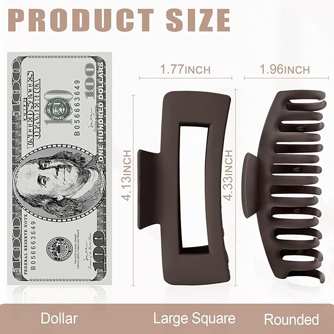 TOCESS Hair Claw Clips for Women - Large 8PK Neutral Matte Jumbo Square Hair Clips for Thick, Thin, Long, Short, Curly Hair Girls, Big Jaw Clip Set for Daily Use(Mocha Brown)