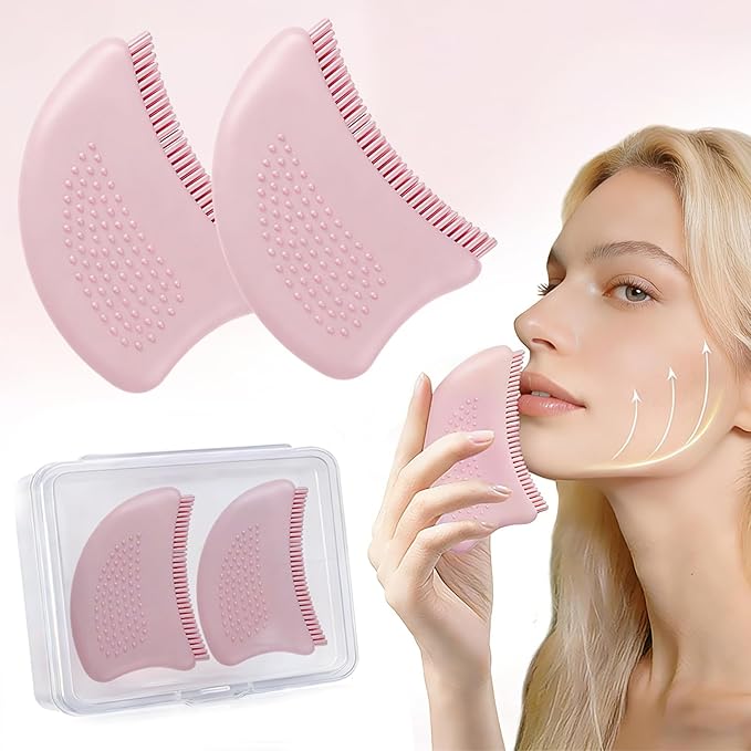 Silicone Lymphatic Contour Face Brush 2 Set - Facial & Neck Lymphatic Drainage Tool for Puffiness Reduction, Restores Facial Definition, Gentle on Sensitive Skin, Naturally Sculpted Look
