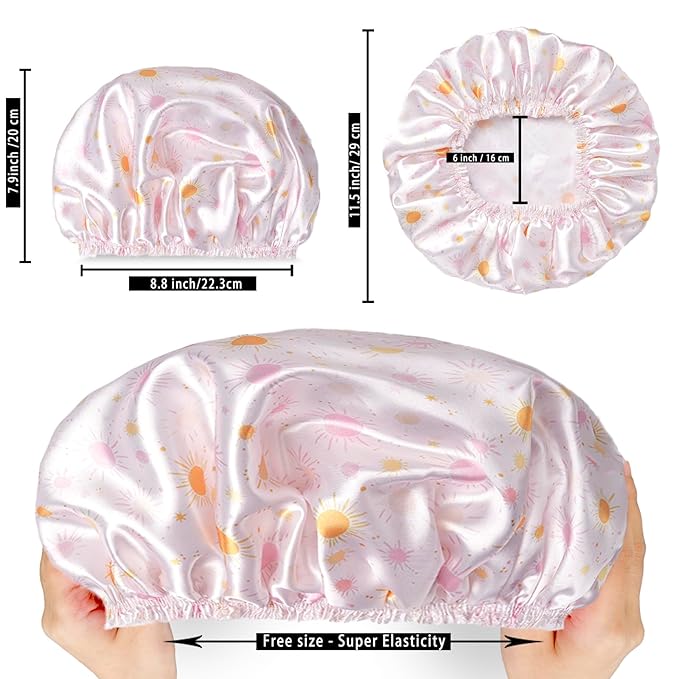4 PCS Shower Cap for Women, Elastic and Reusable Bath Caps, Double Layers Shower Caps Reusable Waterproof, Bathing Shower Caps, Environmental Bath Hair Protection Cap - Ginkgo Leaf