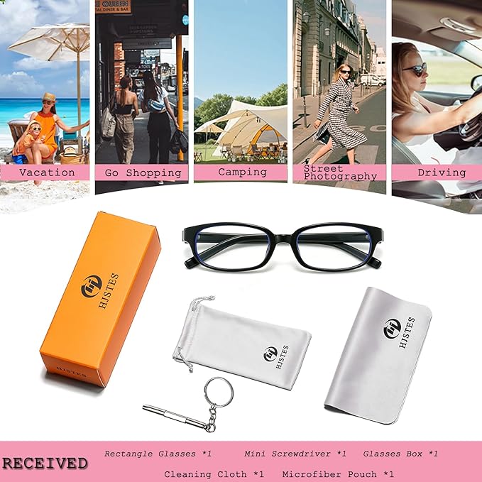 HJSTES Retro Clear Rectangle Glasses for Women Men Fake Blue Light Blocking Lens Narrow Frame Non Prescription Eyeglasses