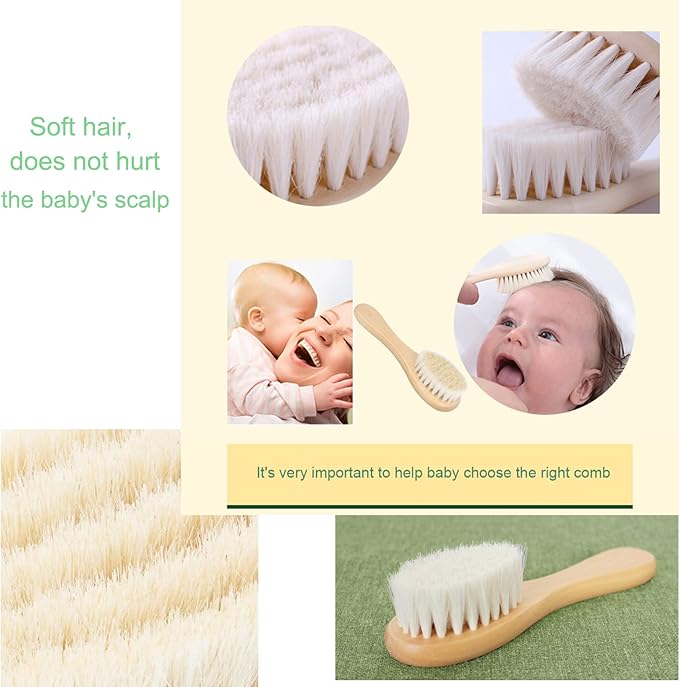 Baby Hair Brush, Wooden Goat Bristles Hair Brush for Newborns & Toddlers, Ideal for Cradle Cap, Perfect Baby Registry Gift, Hypoallergenic, 1 Count