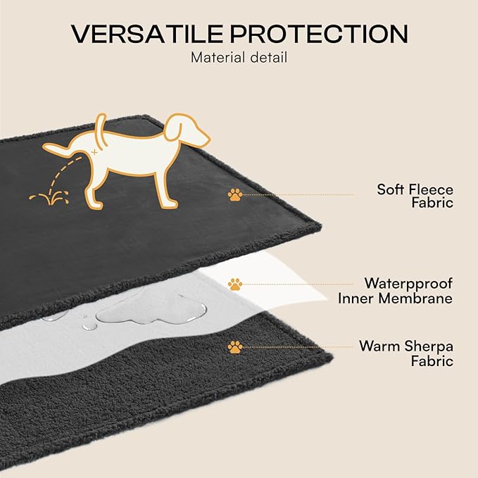 Luciphia Waterproof Pet Blanket, Liquid Pee Proof Dog Blanket for Sofa Bed Couch, Reversible Sherpa Fleece Furniture Protector Cover for Small Medium Large Dogs Cats, Black X-Large（85" x 57"）