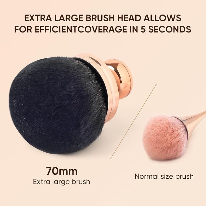 Professional Kabuki Brush, Extra Large Body Makeup Brush,Self Tanner Blend Brush Foundation Cream Powder Liquid, Face Neck Back Makeup Bronzer(Black Rose Gold)