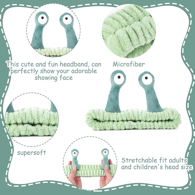 Face Wash Headband, Palm and Snail Spa Hair Bands Makeup Headbands Women Cartoon Cute Coral Fleece Elastic Headband Creative Hair Accessories for Washing Face Shower Sports (Fruit green)