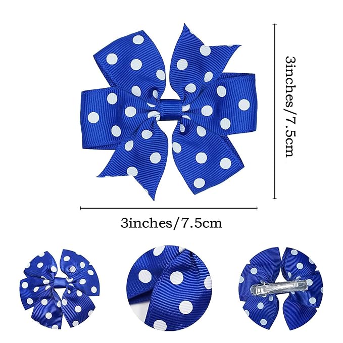 CÉLLOT 40Pcs 3 Inch Boutique Grosgrain Ribbon Pinwheel Hair Bows Alligator Clips For Girls Toddlers Hair Accessories Teens Gifts In Pairs (Polka Dot)