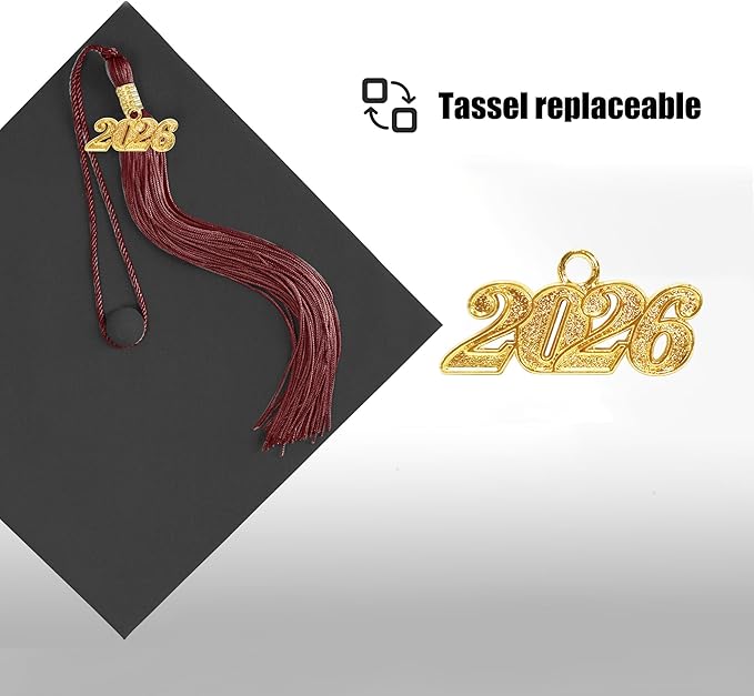 Graduation Cap with 2026 Tassel Year Charm Black Graduation Cap for High School & Bachelor