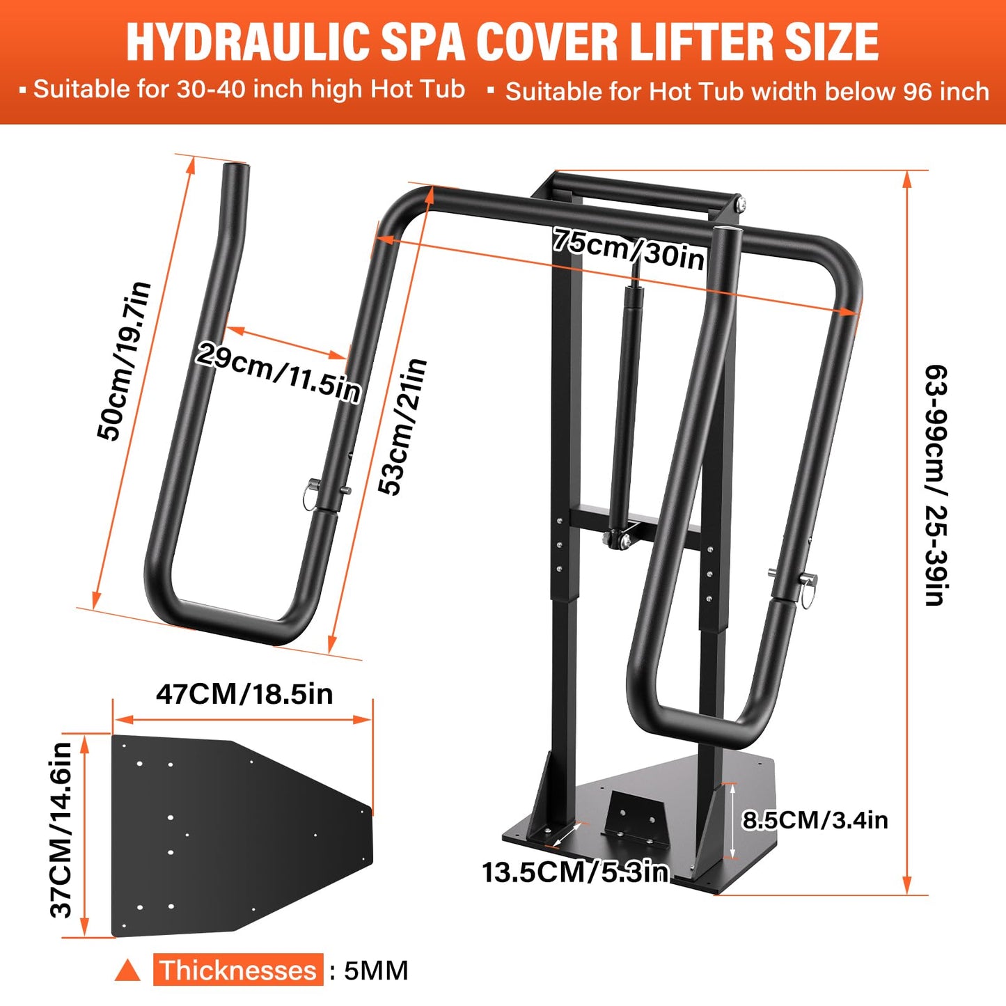 Cover Lifter,Hot Tub Cover Lifter Undermount,Spa Cover Lift,Heavy Duty Hot Tub Cover Lifter Hydraulic Removal System Adjustable U-Arms Reinforced Brackets,Undermount Design Works with All Spa Shapes