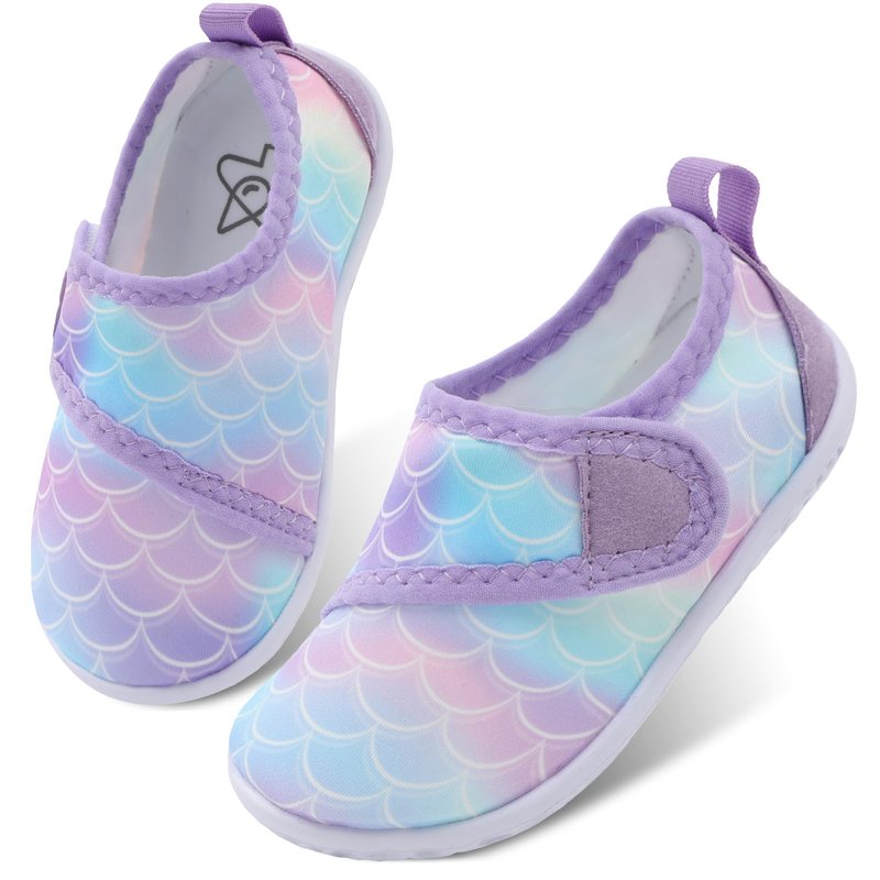 LeIsfIt Kids Water Shoes Toddler Girls Boys Swim Shoes Outdoor Quick-Dry Breathable Aqua Socks for Beach Pool Surf, Purple Scale, 13 Little Kid