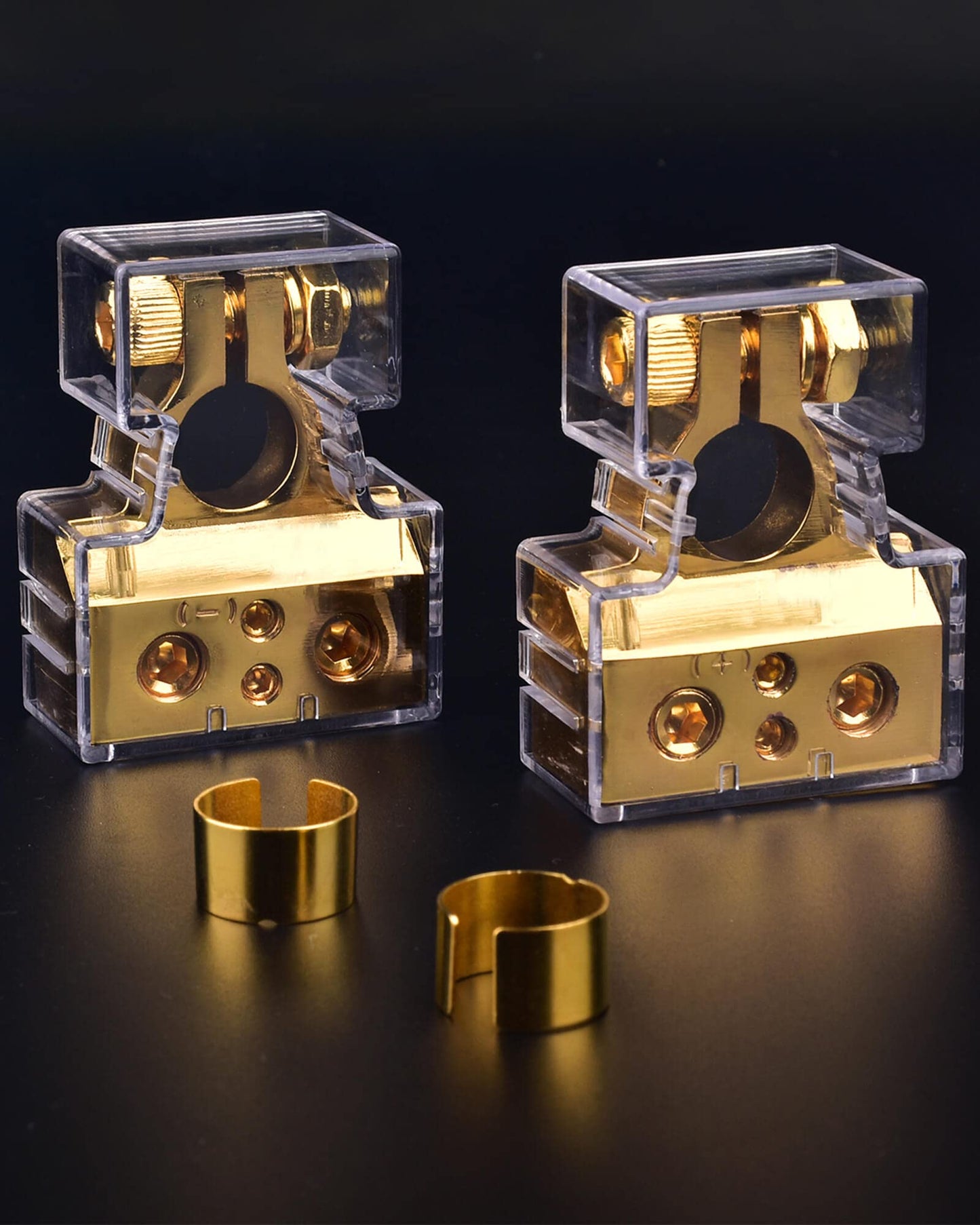 SUNMORN Battery Terminal Connectors, 0/2/4/6/8/10 AWG Battery Terminals, Heavy Duty Car Battery Terminal, Top Post Multiple Marine Superior Connectivity Long Lasting Easy to Install Versatile (Gold)