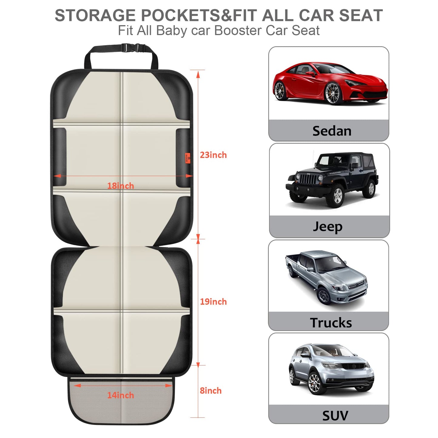 XHYANG Car Seat Protector,2 Pack Car Seat Protectors Baby Carseat Waterproof Durable 600D Fabric for Child Baby Car Seat Mat Vehicle Pet Cover 2 Storage Pockets (2 Pack Beige)