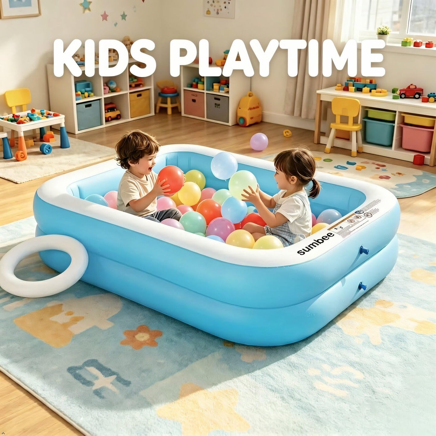 Sumbee Inflatable Pool for Kids and Adults, 79” x 59" x 20" Thickened Blow Up Swimming Family Pool for Toddlers Outdoor Patio Backyard Garden Deck Summer Party, Full Size Rectangular Blue
