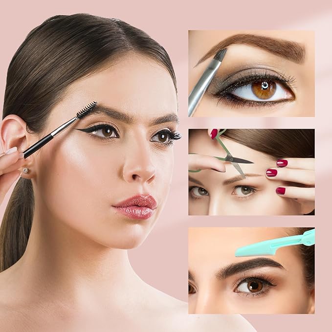 SWEET VIEW 7pcs Eyebrow Tweezers Kit for Women Precision Plucker with Brow Scissors & Razor & Spoolie for Facial, Chin, Brow, Splinter and Ingrown Hair