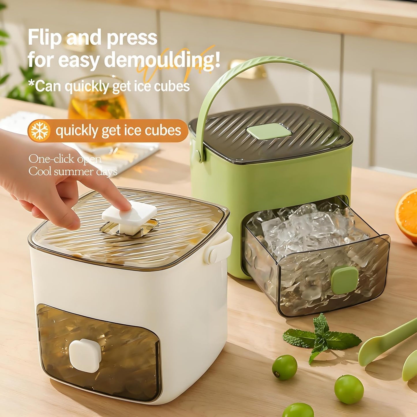 2025 Portable Ice Maker for Freezer with Ice Bin Fast, Compact Countertop Design & Storage Drawer | One-Touch Operation for Home, Office,Household & Outdoor Use (Green)