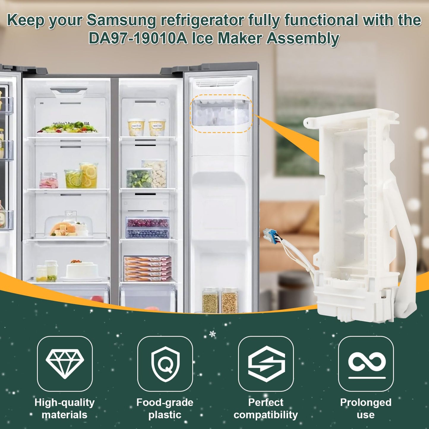 DA97-19010A Ice Maker Assembly Compatible with Samsung Refrigerator RS27T5200SG/AA RS22T5561SR Replacement AP6804571 PS12707599 EAP12707599 4961644