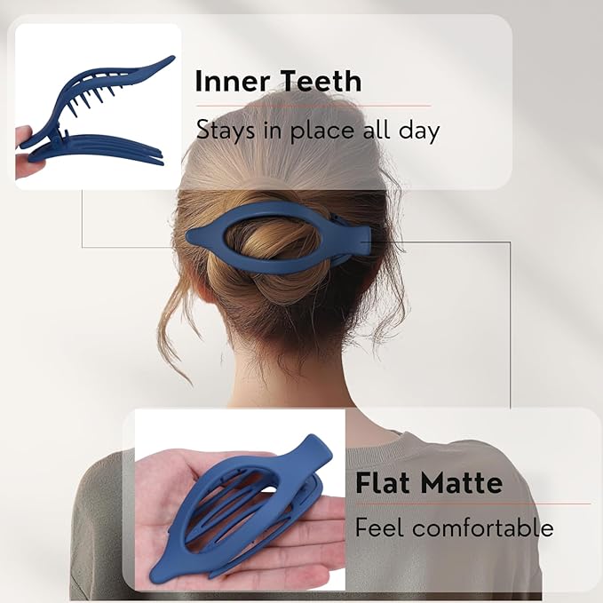 8 Pack Blue Flat Hair Clips – Matte Large French Blue Claw Clips for Women & Girls, No-Slip Strong Hold Gradient Barrettes for Thick or Thin Hair, Summer Beach Aesthetic Styling Accessories