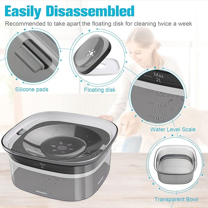 UPSKY 70oz Dog Water Bowl 2L No Spill Dog Bowls Large Capacity Spill Proof Slow Water Feeder, No Splash Dog Bowl Pet Water Dispenser Vehicle Carried Travel Slow Drinking Bowls for Messy Drinkers, Cats