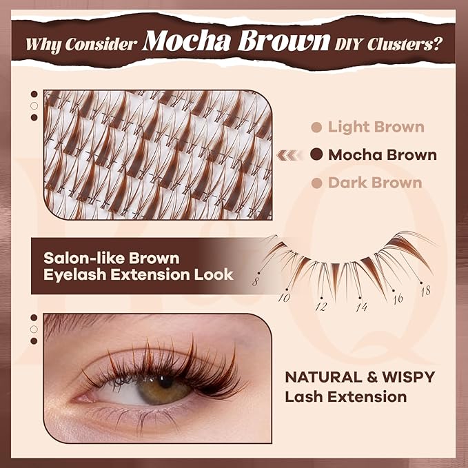 B&Q Brown Lash Clusters Blonde Brown Eyelash Cluster for Light Hair, MochaLash Cluster Eyelash Extensions Soft Browns False Eyelashes Comfortable Eyelash Clusters Perfect for Occasions（MochaLash 04）