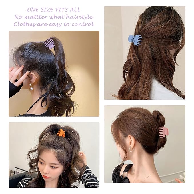 8PCS Claw Clips for Thin Hair Women, 1.6" Matte Medium Hair Claw Clips for Thin Fine Thick Hair Strong Hold Double Row Teeth Hair Clips Cute Jaw Clamps Short Hair Styling Accessories (Bright Color)
