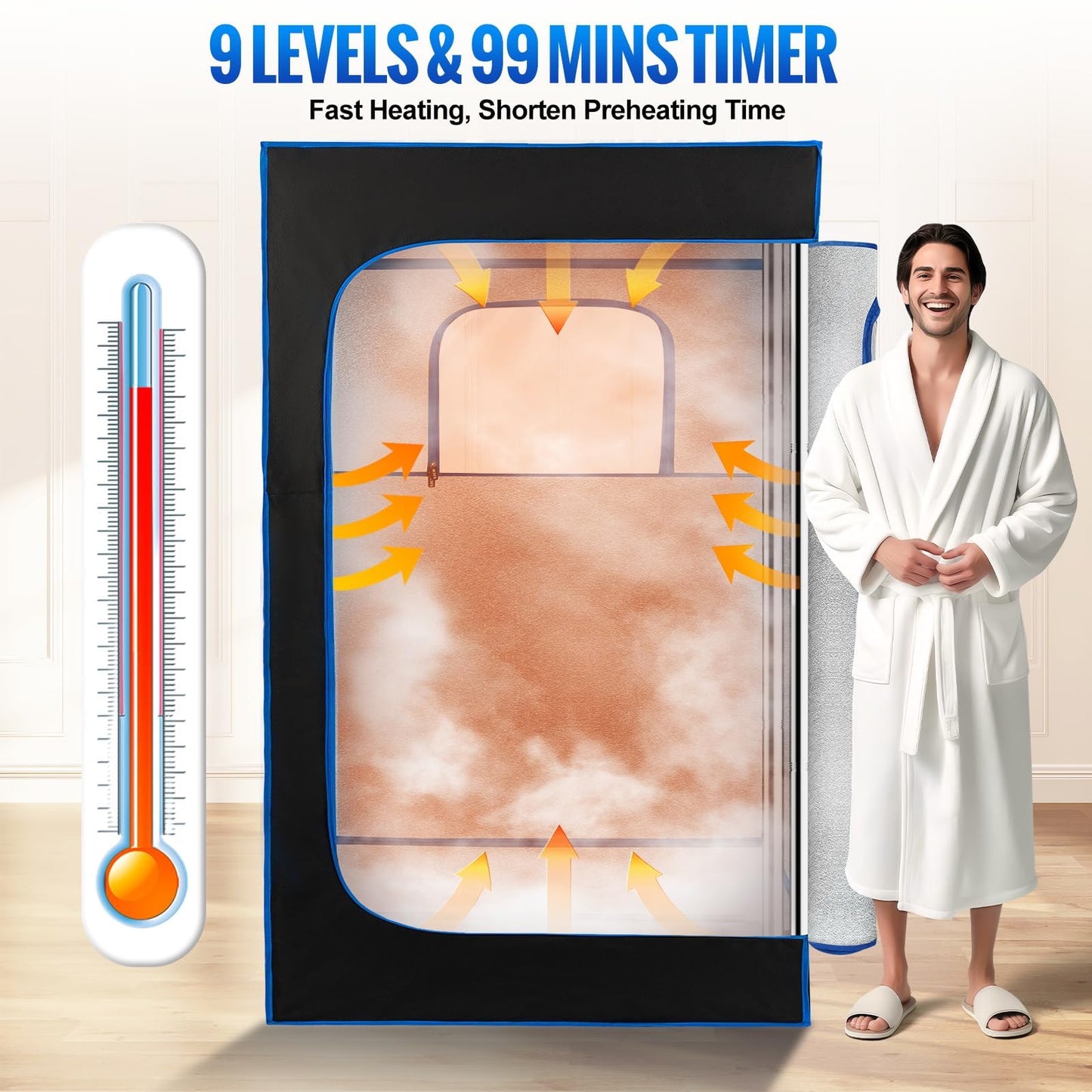 X-Vcak Upgraded Portable Sauna of Relaxation, Steam Sauna for Home with Steamer, Pairs Remote Control, Folding Chair, 9 Levels, 2.6’ x 2.6’ x 5.9’