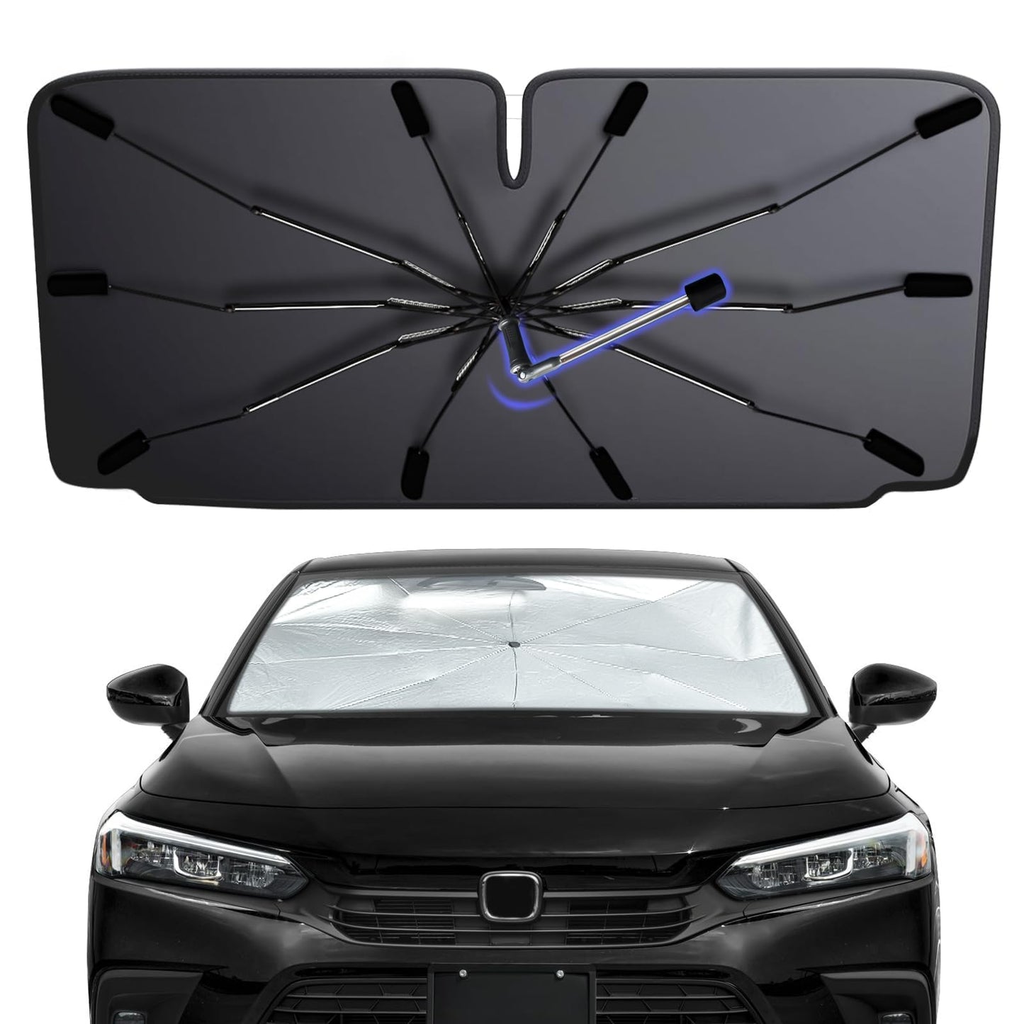 2026 Windshield Sun Shade Umbrella, Foldable Car Sunshade for Mid-Size Sedan, 360 Rotating Automotive Interior Sun Protection for 99% Heat UV Blocking, Auto Heat Shield Accessories(Medium)