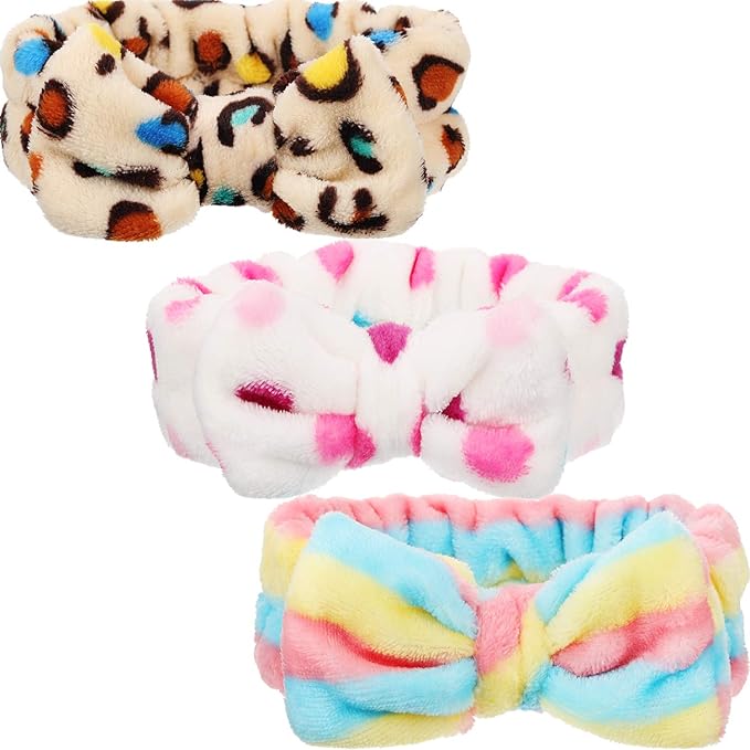 Hicarer 3 Pcs Spa Headband for Women Facial Makeup Bow Soft Microfiber Bowtie Terry Cloth Headband for Washing Face Mask Spa Shower Gifts