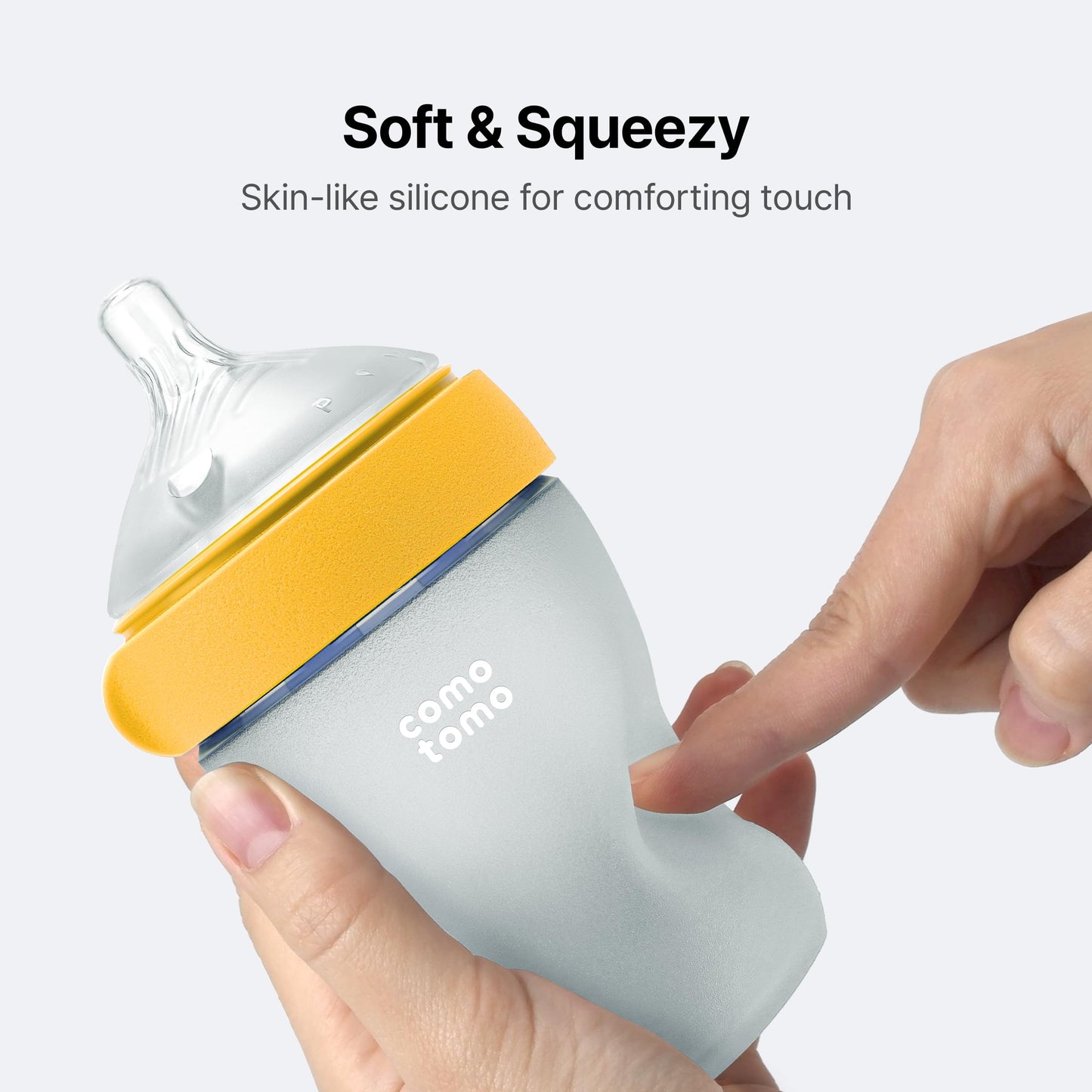Comotomo Silicone Baby Bottle Gen 2 – 2026 Release (8oz) – Soft, Wide-Neck Bottle for Comfortable Feeding with Dual Anti Colic Vents (Includes Medium Flow Nipples), Yellow (Double Pack)