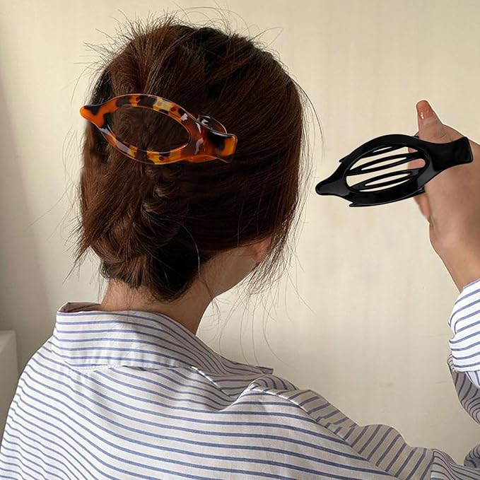 Flat Hair Clips Duckbill Large Claw Clips for Thick Medium Thin Hair 3Pcs Non Slip French Barrettes Alligator Accessories for Women Girls Leopard Black