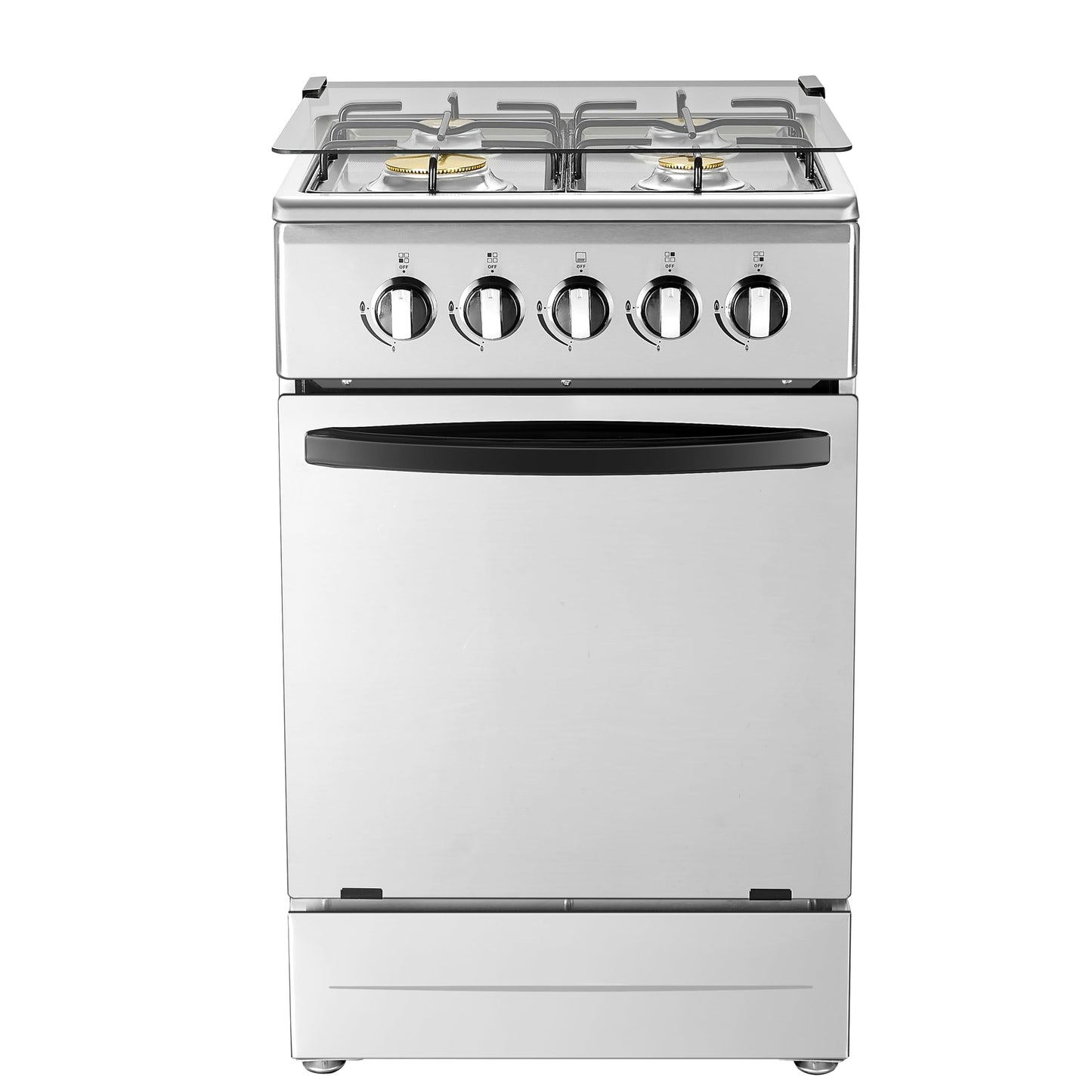20" Free Standing Gas Stove Oven Range,4 Burner LPG Cooktop with 65L Oven, 201 Stainless Steel Body, Double Layer Mirror Surface Tempered Glass Door, Compact Design for Kitchen (NG)