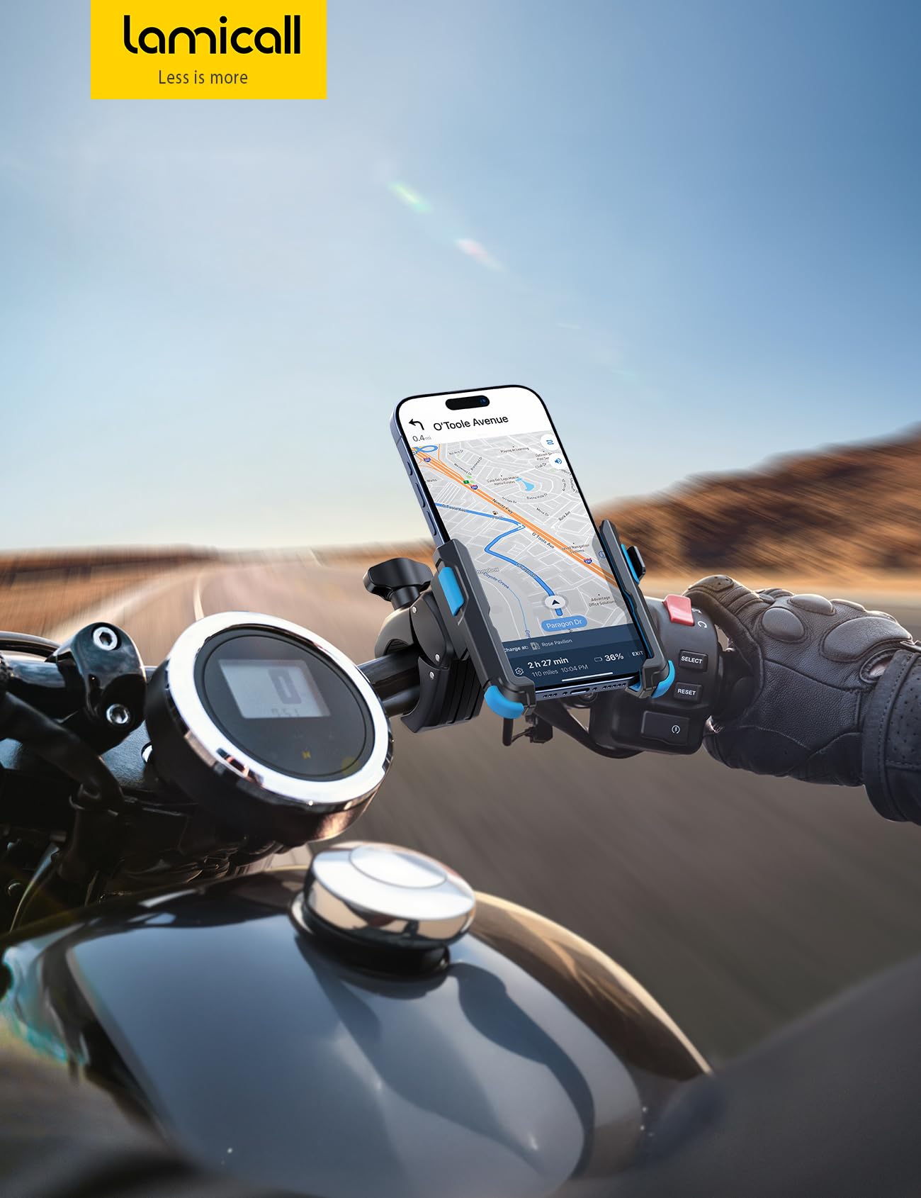 Lamicall Motorcycle Bike Phone Mount - [1s Quick Release] Bike Cell Phone Holder Clip, Bicycle Scooter Handlebar Clamp, Gifts for iPhone 17 16 15 14 Pro Max, Galaxy S25 S24 Ultra, 4.7-7" Phones, Blue