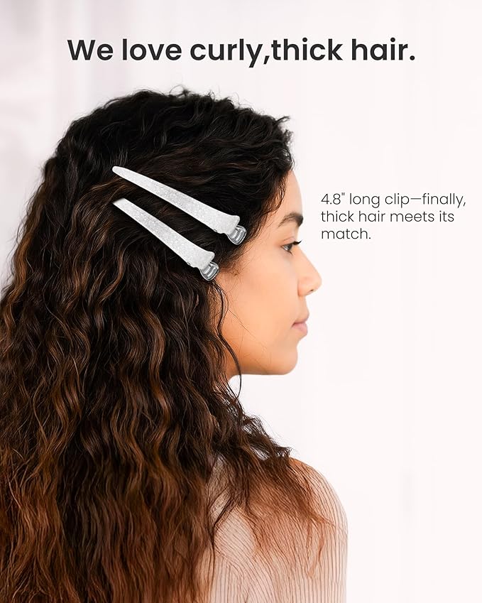 AIMIKE Extended Sectioning Hair Clips w/Built-in Silicone Band, 4.8" No-Crease Non-Slip Hair Styling Clips for Thick, Long Hair – Blow Drying,Hair Rollers, Rust-Free –6 Pack, White Duckbill Clips