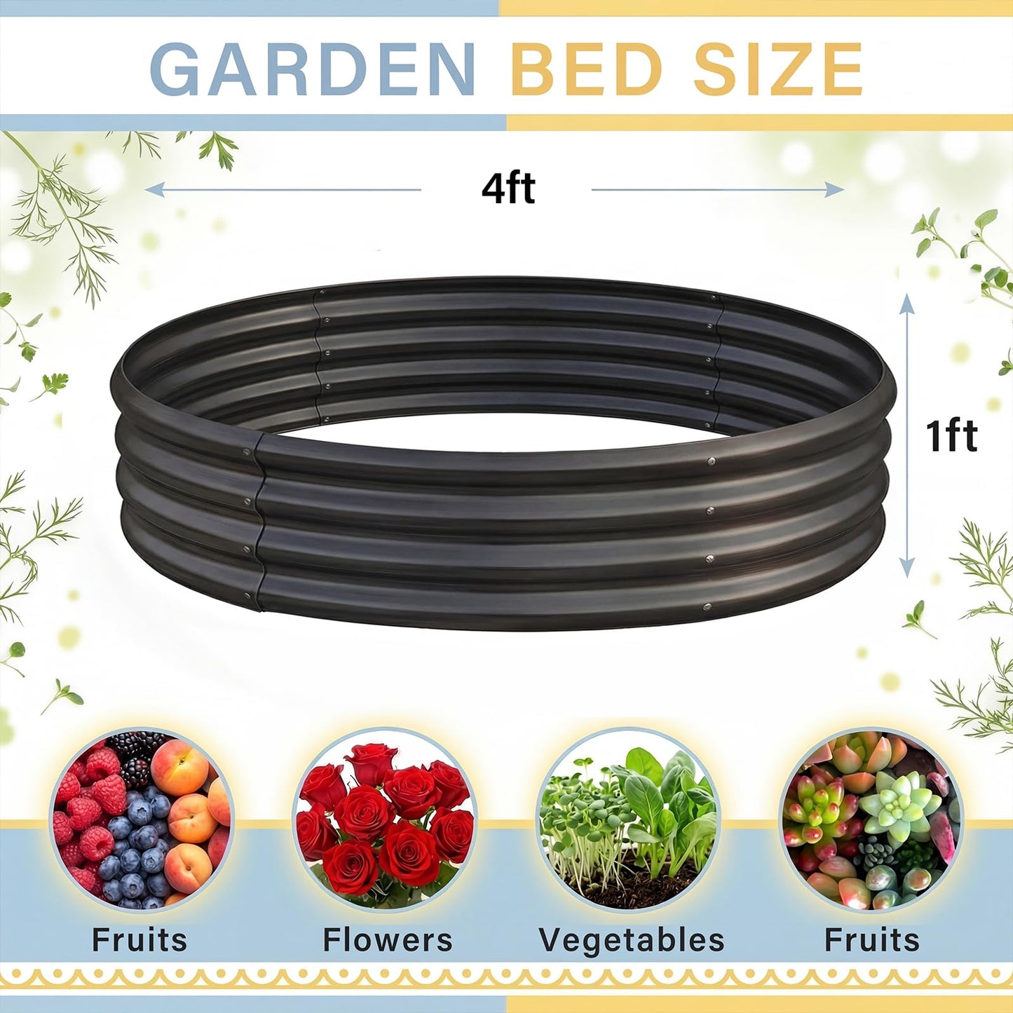 Land Guard Galvanized Raised Garden Bed, Planter Raised Garden Beds Outdoor, Round Clearance Raised Garden Beds for Gardening Vegetables 4x4x1ft (Gray)……